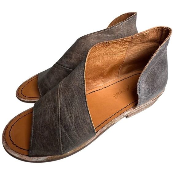 Free People Mont Blanc Gray Leather SlipOn D’Orsay Sandal Sz 8.5 39 Boho Chic EC - Picture 12 of 16